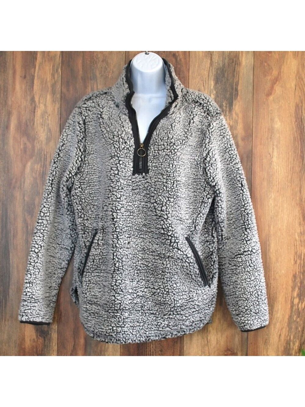 Cozy Sherpa Women's Gray Black 1/4 Zip Pullover Sherpa Jacket
